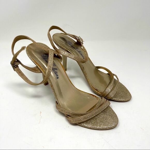 De Blossom Collection Sandals Jeany-1 Champagne Gold Glitter Strappy Women's 6.5 - Picture 1 of 9